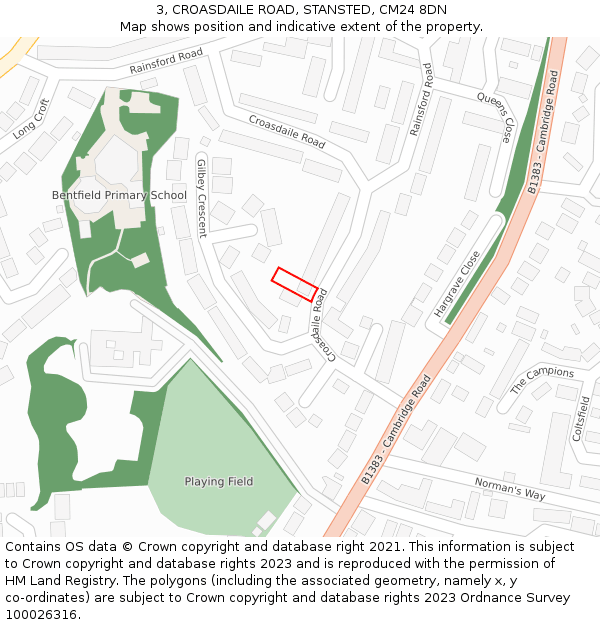 3, CROASDAILE ROAD, STANSTED, CM24 8DN: Location map and indicative extent of plot