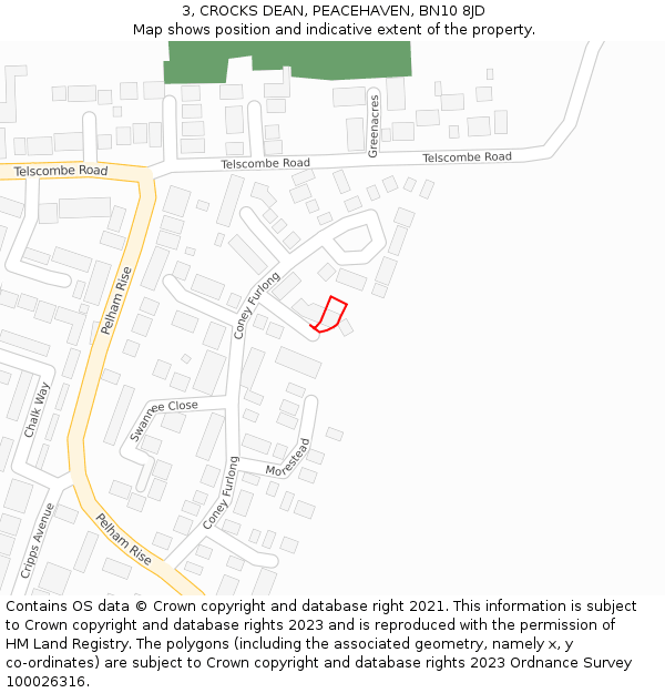 3, CROCKS DEAN, PEACEHAVEN, BN10 8JD: Location map and indicative extent of plot