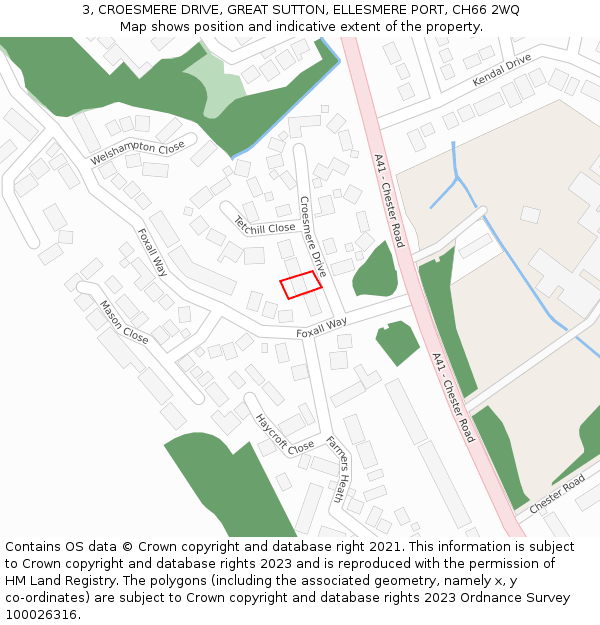3, CROESMERE DRIVE, GREAT SUTTON, ELLESMERE PORT, CH66 2WQ: Location map and indicative extent of plot