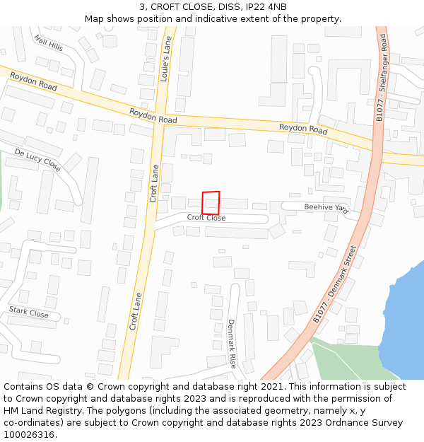 3, CROFT CLOSE, DISS, IP22 4NB: Location map and indicative extent of plot