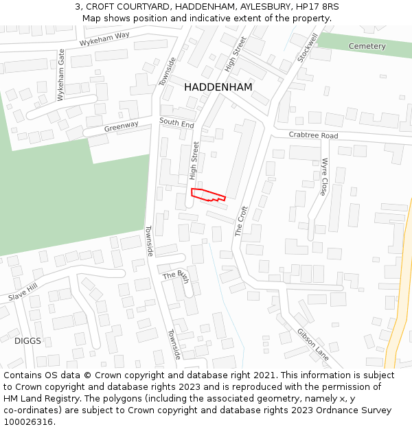 3, CROFT COURTYARD, HADDENHAM, AYLESBURY, HP17 8RS: Location map and indicative extent of plot