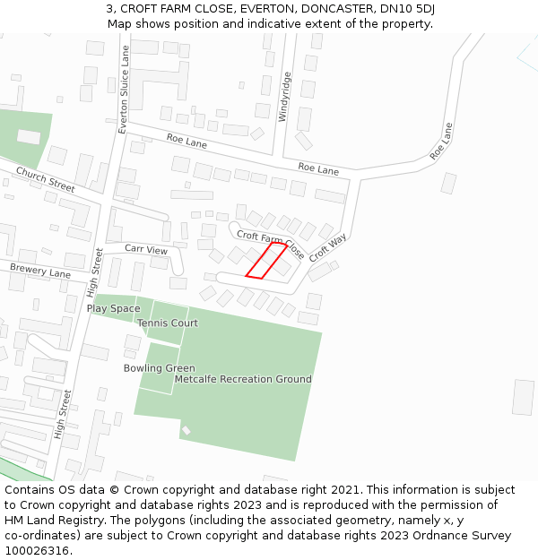 3, CROFT FARM CLOSE, EVERTON, DONCASTER, DN10 5DJ: Location map and indicative extent of plot