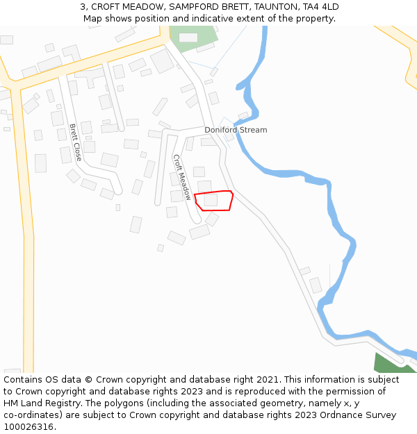 3, CROFT MEADOW, SAMPFORD BRETT, TAUNTON, TA4 4LD: Location map and indicative extent of plot