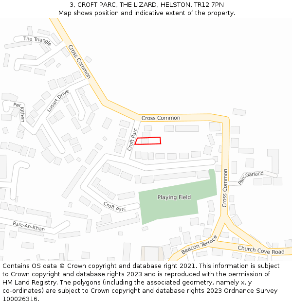 3, CROFT PARC, THE LIZARD, HELSTON, TR12 7PN: Location map and indicative extent of plot