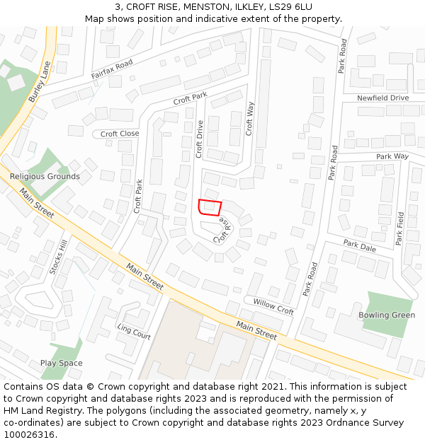 3, CROFT RISE, MENSTON, ILKLEY, LS29 6LU: Location map and indicative extent of plot