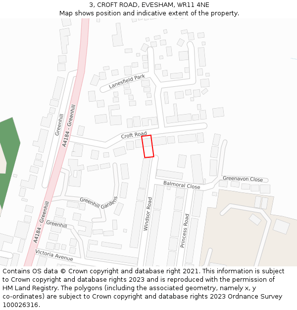 3, CROFT ROAD, EVESHAM, WR11 4NE: Location map and indicative extent of plot