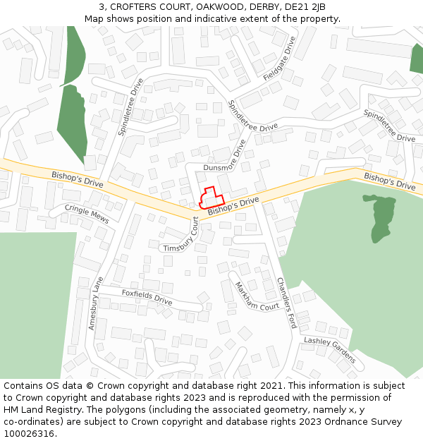 3, CROFTERS COURT, OAKWOOD, DERBY, DE21 2JB: Location map and indicative extent of plot