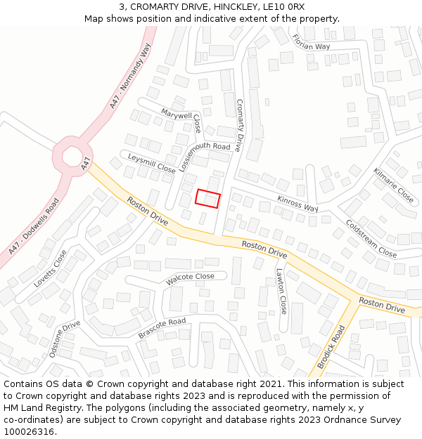 3, CROMARTY DRIVE, HINCKLEY, LE10 0RX: Location map and indicative extent of plot