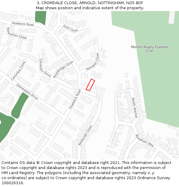 3, CROMDALE CLOSE, ARNOLD, NOTTINGHAM, NG5 8DF: Location map and indicative extent of plot