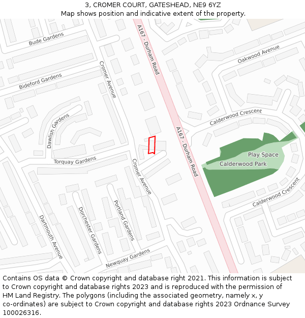 3, CROMER COURT, GATESHEAD, NE9 6YZ: Location map and indicative extent of plot