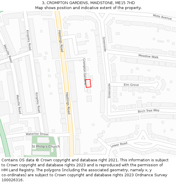 3, CROMPTON GARDENS, MAIDSTONE, ME15 7HD: Location map and indicative extent of plot