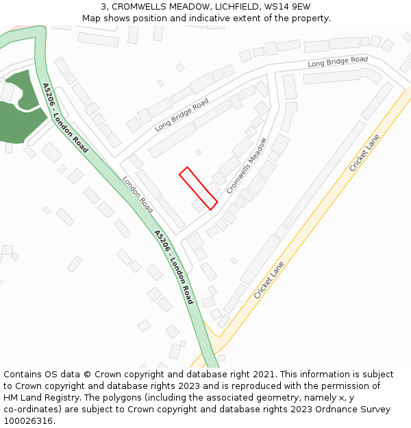 3, CROMWELLS MEADOW, LICHFIELD, WS14 9EW: Location map and indicative extent of plot