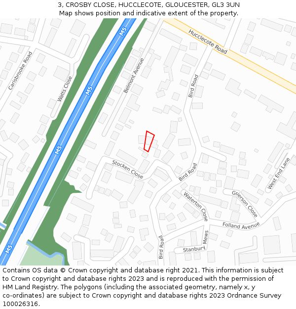 3, CROSBY CLOSE, HUCCLECOTE, GLOUCESTER, GL3 3UN: Location map and indicative extent of plot