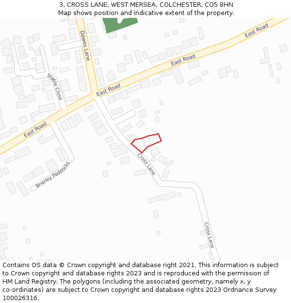 3, CROSS LANE, WEST MERSEA, COLCHESTER, CO5 8HN: Location map and indicative extent of plot