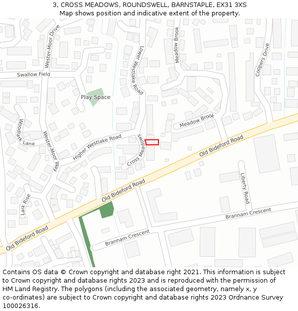 3, CROSS MEADOWS, ROUNDSWELL, BARNSTAPLE, EX31 3XS: Location map and indicative extent of plot