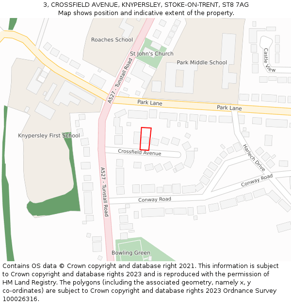 3, CROSSFIELD AVENUE, KNYPERSLEY, STOKE-ON-TRENT, ST8 7AG: Location map and indicative extent of plot