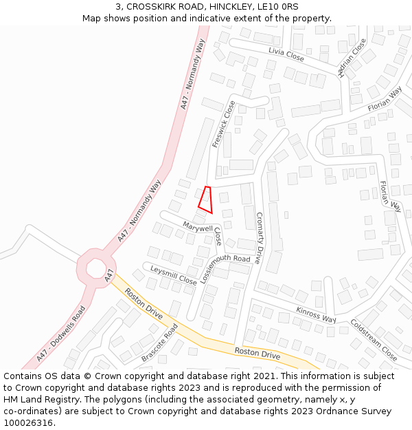 3, CROSSKIRK ROAD, HINCKLEY, LE10 0RS: Location map and indicative extent of plot