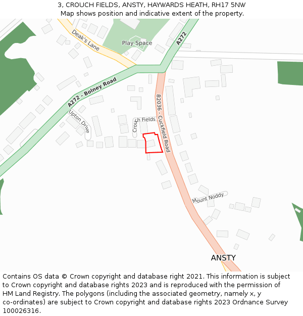 3, CROUCH FIELDS, ANSTY, HAYWARDS HEATH, RH17 5NW: Location map and indicative extent of plot