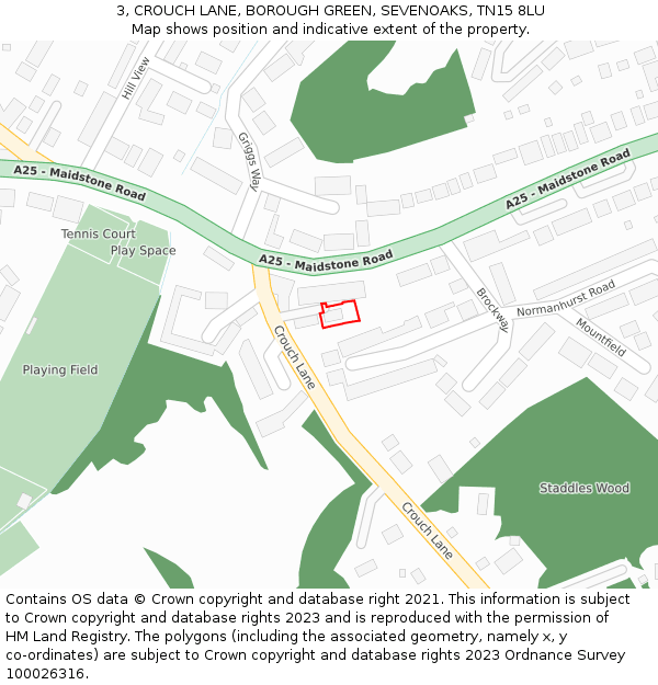 3, CROUCH LANE, BOROUGH GREEN, SEVENOAKS, TN15 8LU: Location map and indicative extent of plot
