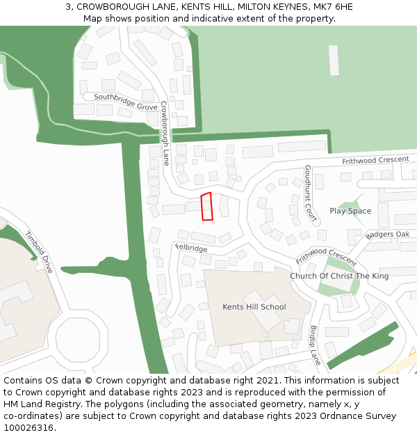 3, CROWBOROUGH LANE, KENTS HILL, MILTON KEYNES, MK7 6HE: Location map and indicative extent of plot