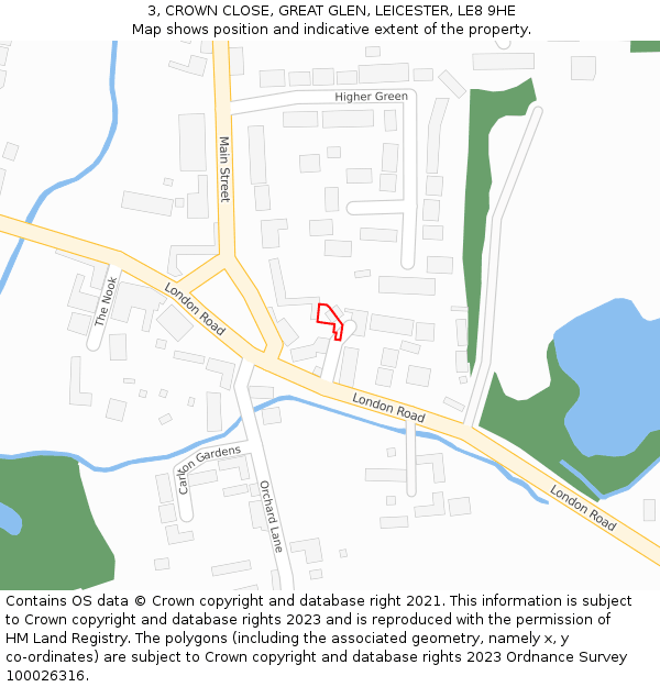 3, CROWN CLOSE, GREAT GLEN, LEICESTER, LE8 9HE: Location map and indicative extent of plot