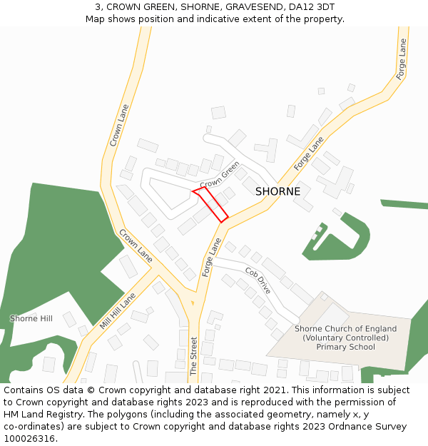 3, CROWN GREEN, SHORNE, GRAVESEND, DA12 3DT: Location map and indicative extent of plot