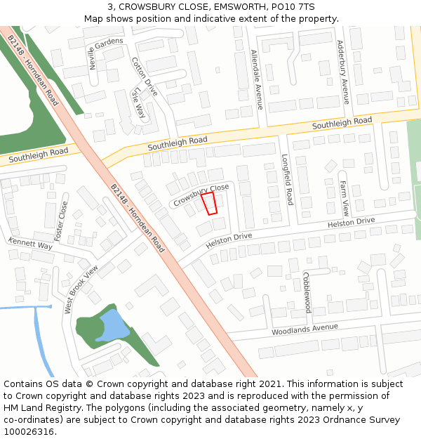 3, CROWSBURY CLOSE, EMSWORTH, PO10 7TS: Location map and indicative extent of plot