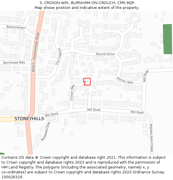 3, CROXON WAY, BURNHAM-ON-CROUCH, CM0 8QR: Location map and indicative extent of plot