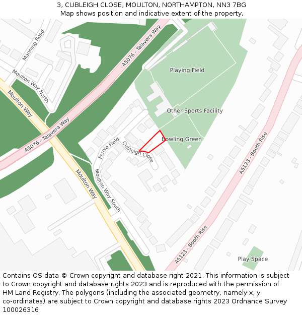 3, CUBLEIGH CLOSE, MOULTON, NORTHAMPTON, NN3 7BG: Location map and indicative extent of plot