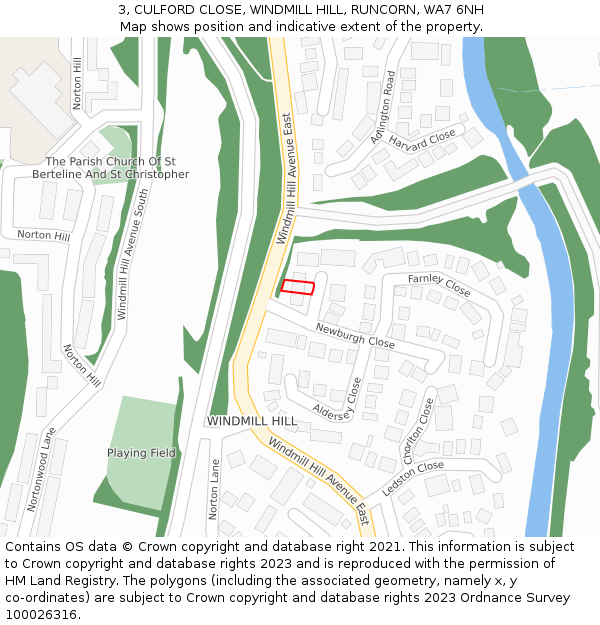 3, CULFORD CLOSE, WINDMILL HILL, RUNCORN, WA7 6NH: Location map and indicative extent of plot