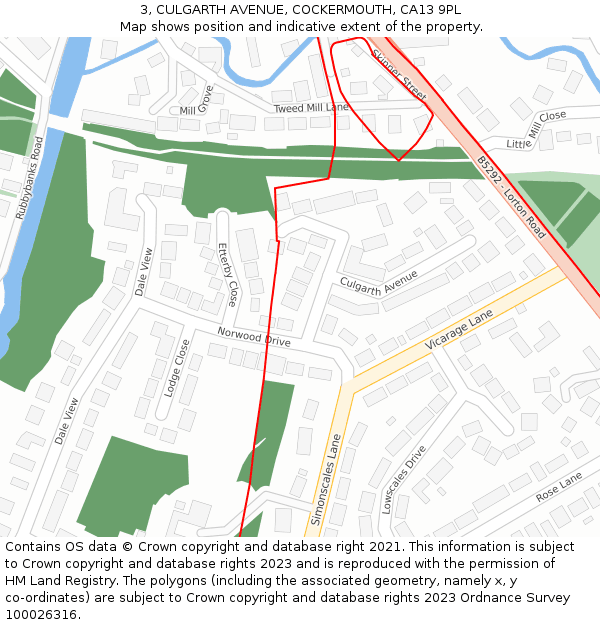 3, CULGARTH AVENUE, COCKERMOUTH, CA13 9PL: Location map and indicative extent of plot