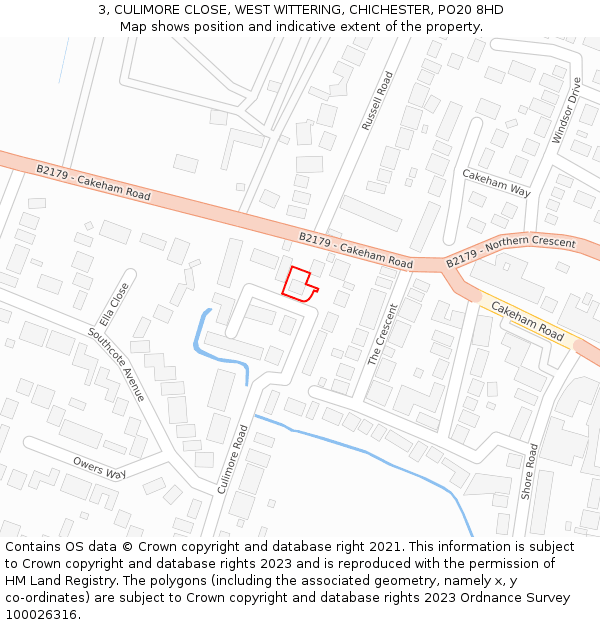 3, CULIMORE CLOSE, WEST WITTERING, CHICHESTER, PO20 8HD: Location map and indicative extent of plot