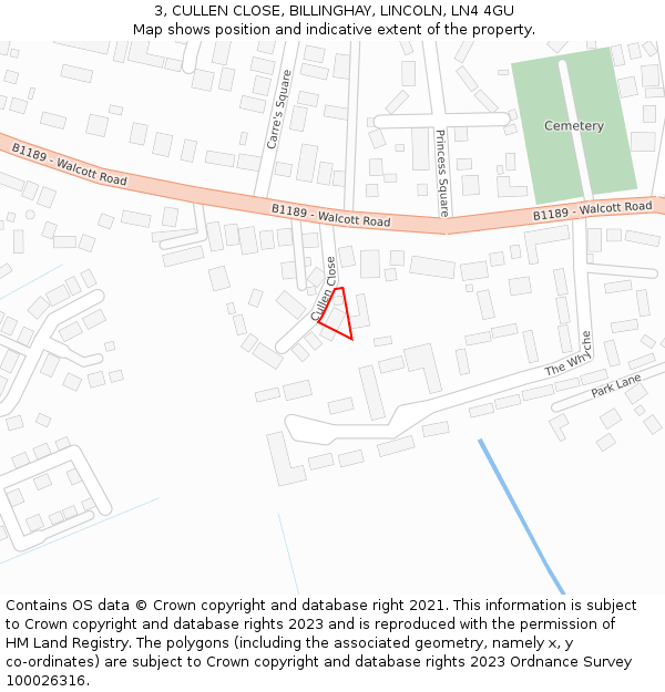 3, CULLEN CLOSE, BILLINGHAY, LINCOLN, LN4 4GU: Location map and indicative extent of plot
