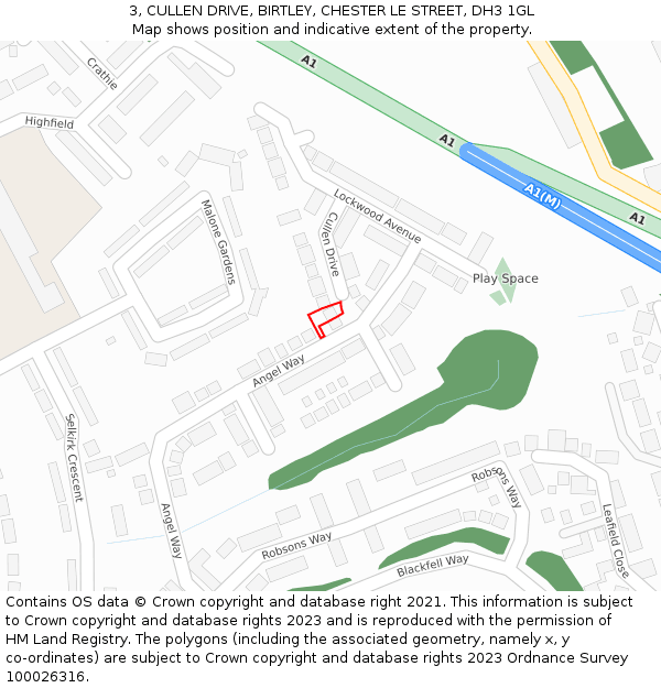 3, CULLEN DRIVE, BIRTLEY, CHESTER LE STREET, DH3 1GL: Location map and indicative extent of plot