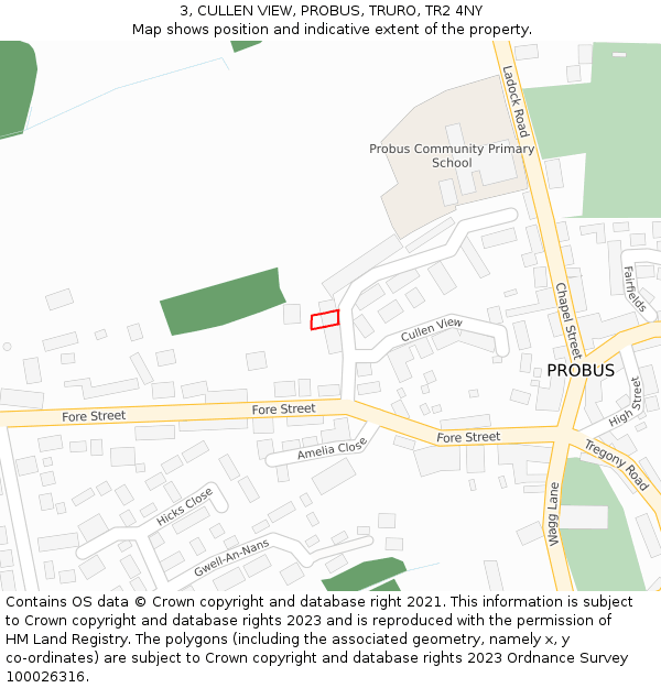 3, CULLEN VIEW, PROBUS, TRURO, TR2 4NY: Location map and indicative extent of plot