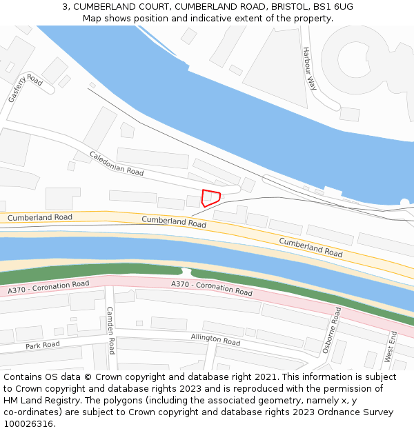 3, CUMBERLAND COURT, CUMBERLAND ROAD, BRISTOL, BS1 6UG: Location map and indicative extent of plot