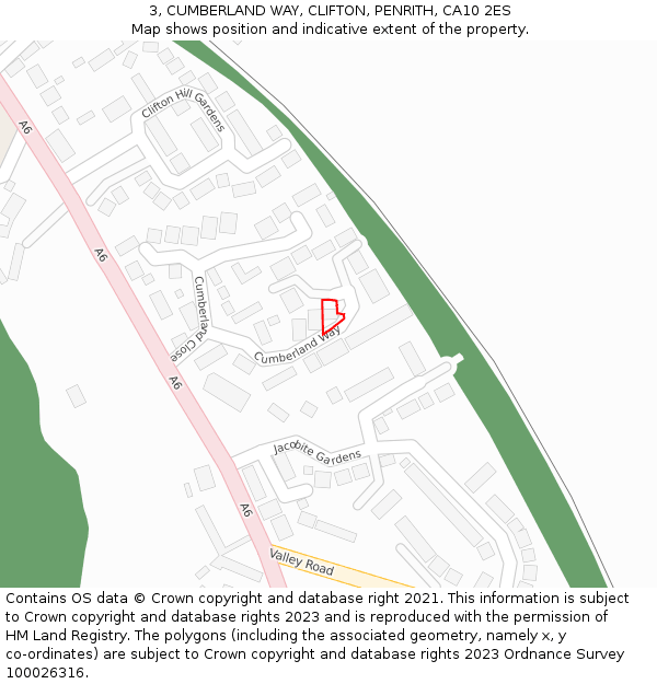 3, CUMBERLAND WAY, CLIFTON, PENRITH, CA10 2ES: Location map and indicative extent of plot