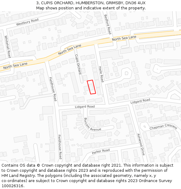 3, CUPIS ORCHARD, HUMBERSTON, GRIMSBY, DN36 4UX: Location map and indicative extent of plot