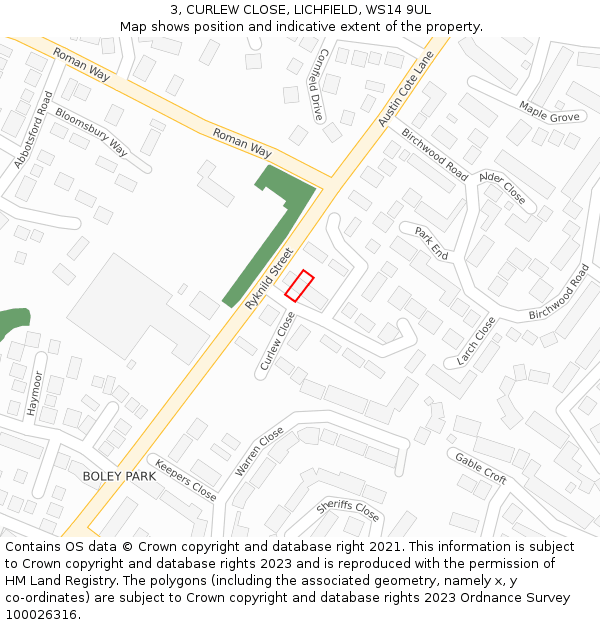 3, CURLEW CLOSE, LICHFIELD, WS14 9UL: Location map and indicative extent of plot