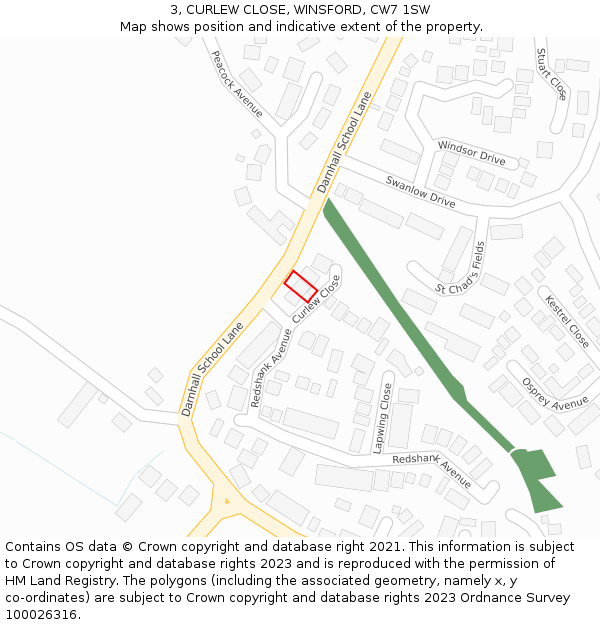 3, CURLEW CLOSE, WINSFORD, CW7 1SW: Location map and indicative extent of plot