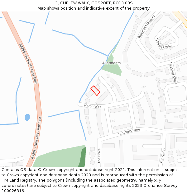 3, CURLEW WALK, GOSPORT, PO13 0RS: Location map and indicative extent of plot