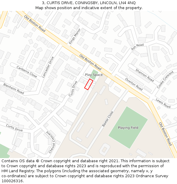 3, CURTIS DRIVE, CONINGSBY, LINCOLN, LN4 4NQ: Location map and indicative extent of plot