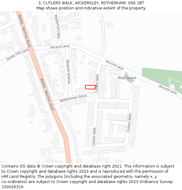 3, CUTLERS WALK, WICKERSLEY, ROTHERHAM, S66 1BT: Location map and indicative extent of plot