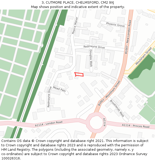 3, CUTMORE PLACE, CHELMSFORD, CM2 9XJ: Location map and indicative extent of plot