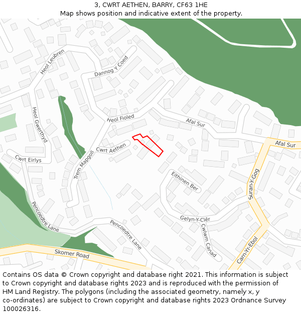 3, CWRT AETHEN, BARRY, CF63 1HE: Location map and indicative extent of plot