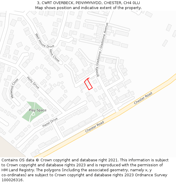 3, CWRT OVERBECK, PENYMYNYDD, CHESTER, CH4 0LU: Location map and indicative extent of plot