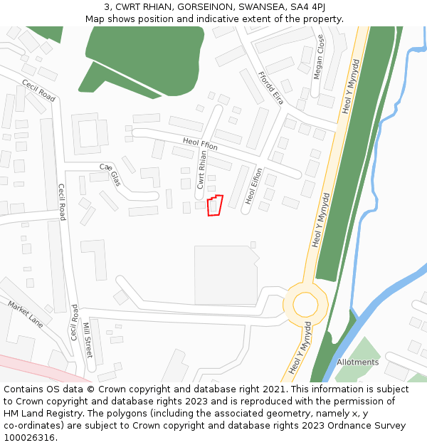 3, CWRT RHIAN, GORSEINON, SWANSEA, SA4 4PJ: Location map and indicative extent of plot