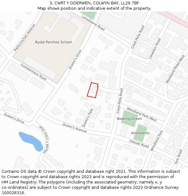 3, CWRT Y DDERWEN, COLWYN BAY, LL29 7BF: Location map and indicative extent of plot