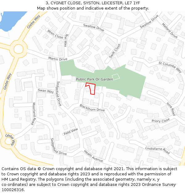 3, CYGNET CLOSE, SYSTON, LEICESTER, LE7 1YF: Location map and indicative extent of plot