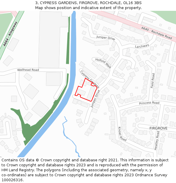 3, CYPRESS GARDENS, FIRGROVE, ROCHDALE, OL16 3BS: Location map and indicative extent of plot